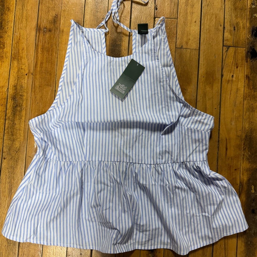 wild fable Light Blue & White Striped Tie-Back Peplum Tank